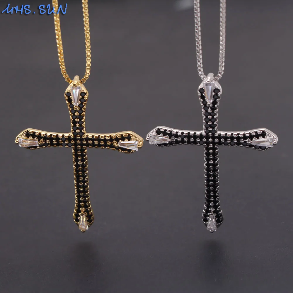 Ожерелье с кулоном "MHS.SUN Cute Zircon Cross", украшенным модным цепочкой, инкрустированным AAA CZ, в трендовом стиле, для женщин и девушек, 1 шт.