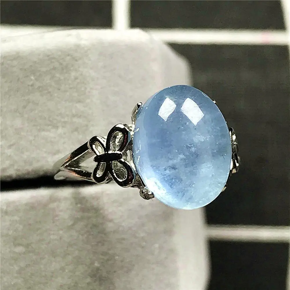 12x9 мм Натуральный аквамарин бусины Кольцо для женщин леди человек океан синий