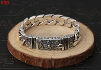 s925 sterling silver jewelry thai silver six character mantra bracelet fashion vajra buckle mens 12mm bracelet