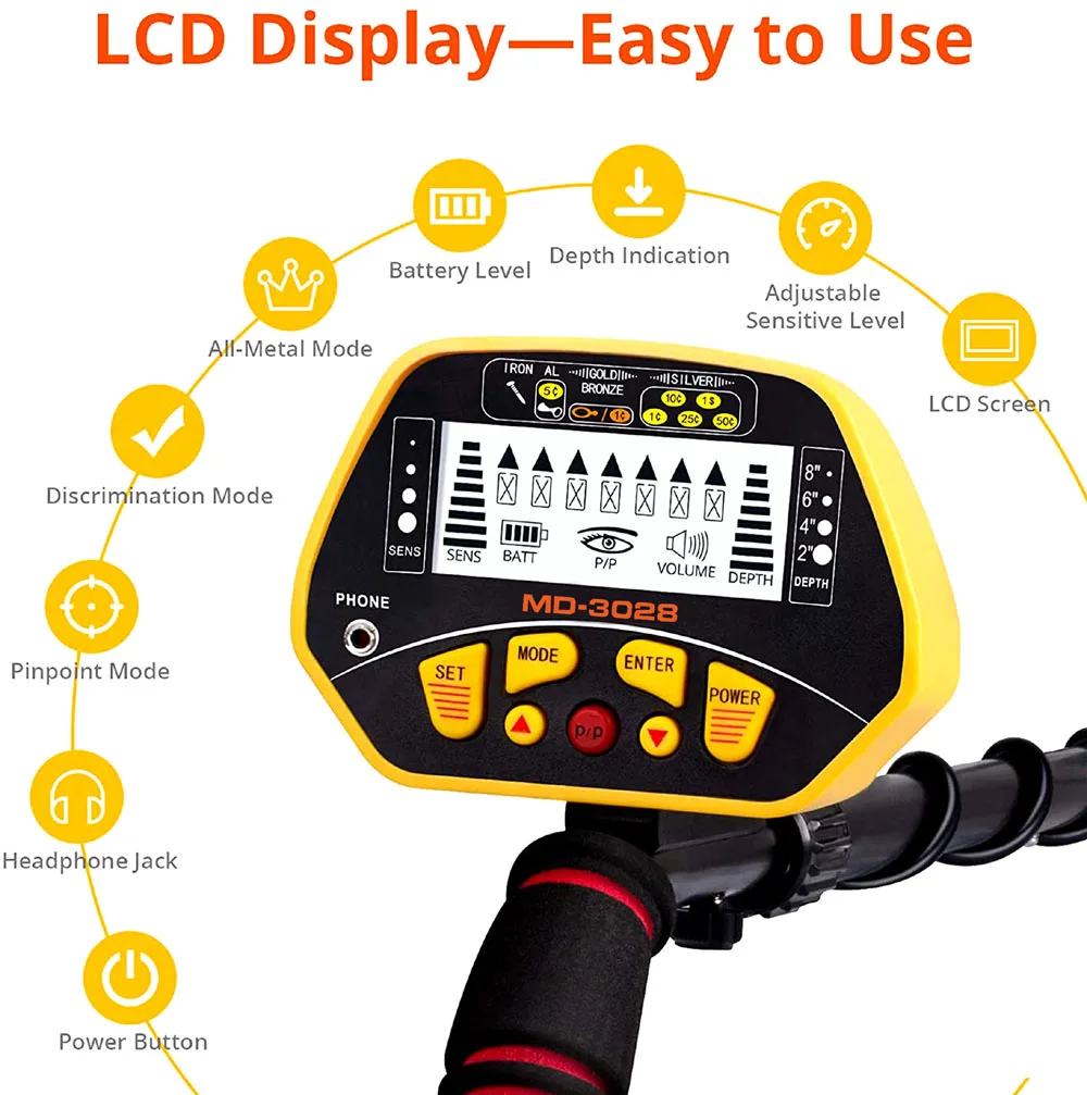MD3028 Metal Detector Professional Underground Gold Detectors Pinpointer Detecting Jewelry Treasure Hunter High Sensitivity | Инструменты