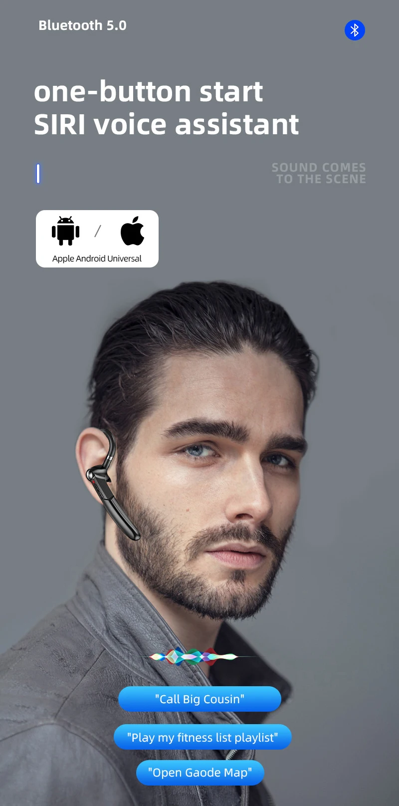 

Single Ear Hook Business Stereo Headphones Handsfree Sports Headset With Microphone 5.0 Wireless Bluetooth Earphones
