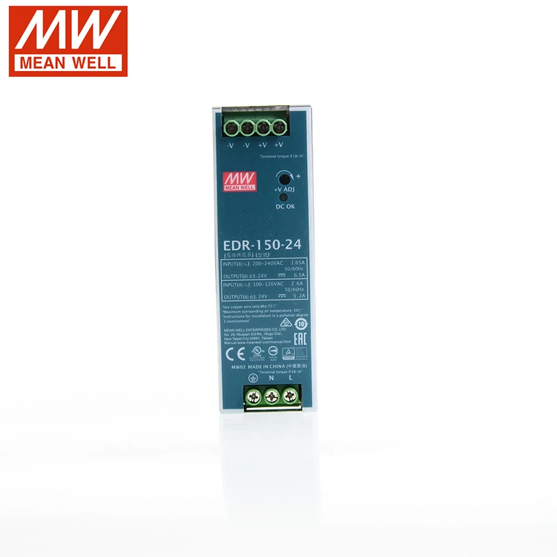 MEAN WELL EDR 150 24 150W 24V DIN Rail импульсный источник питания 110V/220V AC to DC 6.5A промышленный блок