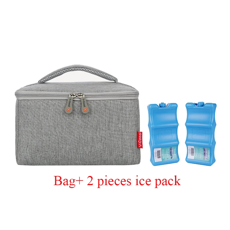 grey and 2 ice pack V-Coool простая изолированная сумка для детской бутылочки держатель для хранения молока свежего хранения Ланч-бокс Водонепроницаемая термо сумка-холодильник сумки DEO - Цвет: grey and 2 ice pack