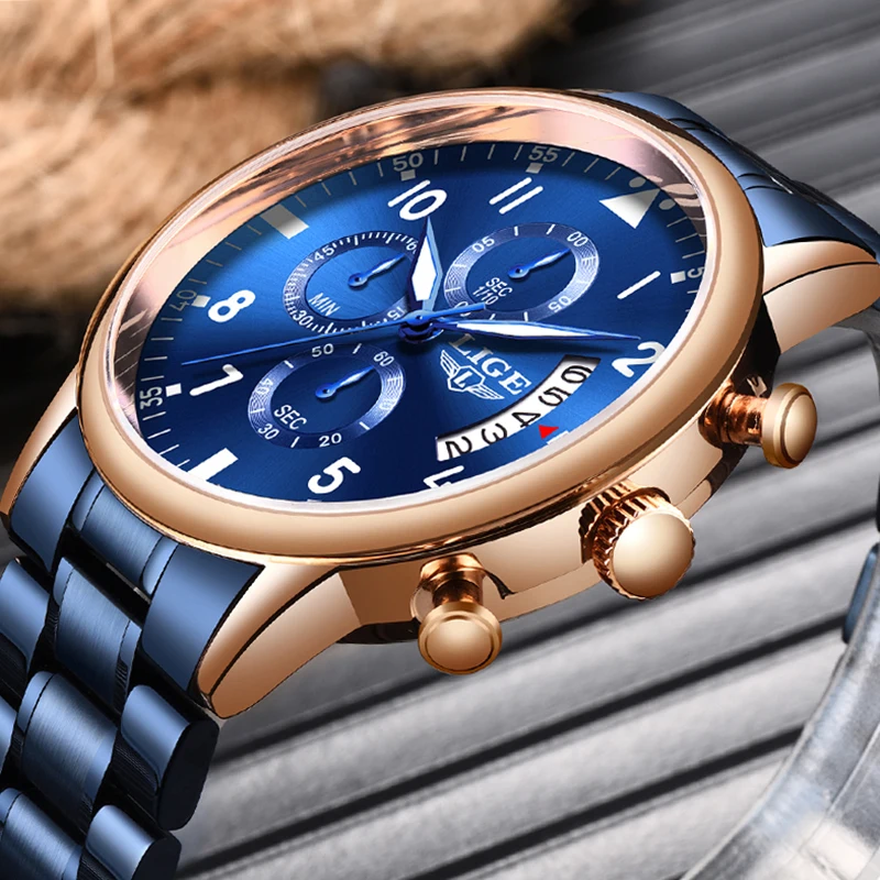 Relogio Masculino 2020 LIGE новые модные мужские часы Топ брендовые Роскошные Синие