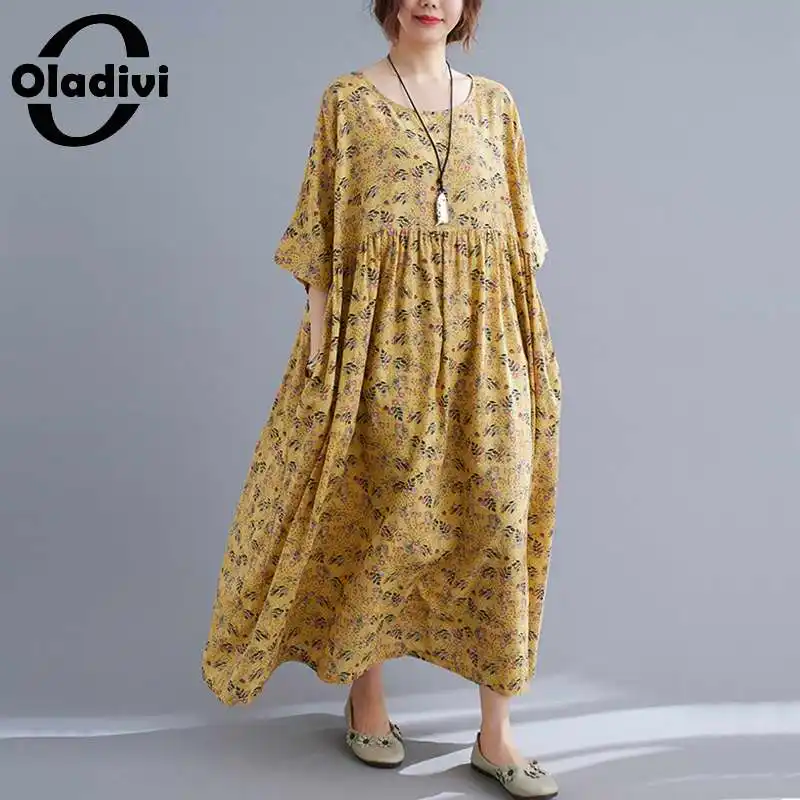 

Длинное платье-туника Oladivi в стиле оверсайз для женщин, летние платья-Макси больших размеров 40, 50, 60 лет, новинка 2021 года, туника 4XL, 5XL, 6XL, 8XL