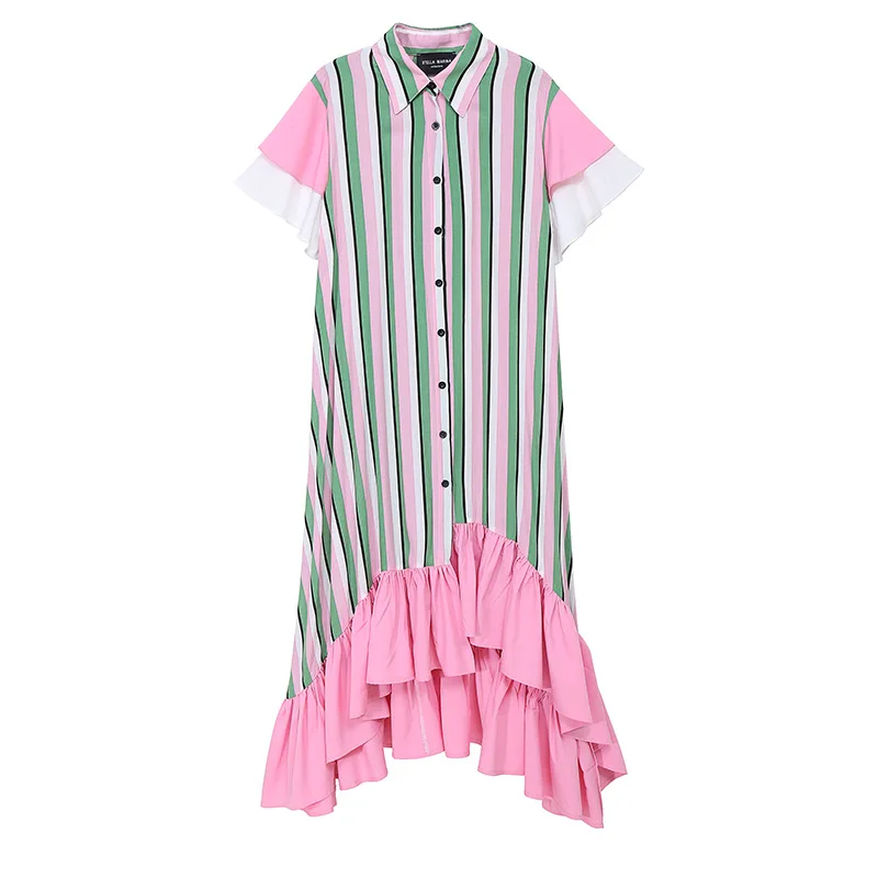 

Fashion Sexy Long Plus Size 2020 Summer New Large Size Women Dress Striped Ruffles Loose Dresses Vestidos