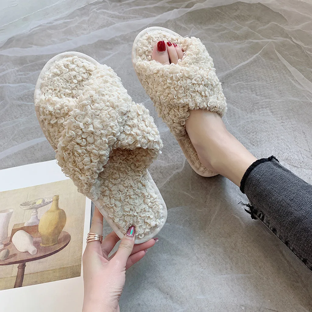 Милые хлопковые короткие плюшевые тапочки на плоской подошве для женщин и