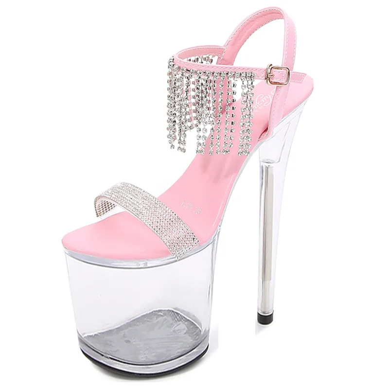 

Прозрачные сандалии из ПВХ на очень высоком каблуке 20 см, прозрачные хрустальные туфли-лодочки, соблазнительные украшения Стразы для ночно...