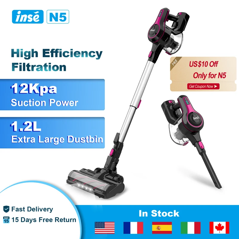 

INSE Handheld Wireless Vacuum Cleaner 12000Pa Powerful Suction 40mins Runtime Cordless Stick Aspirator for Home