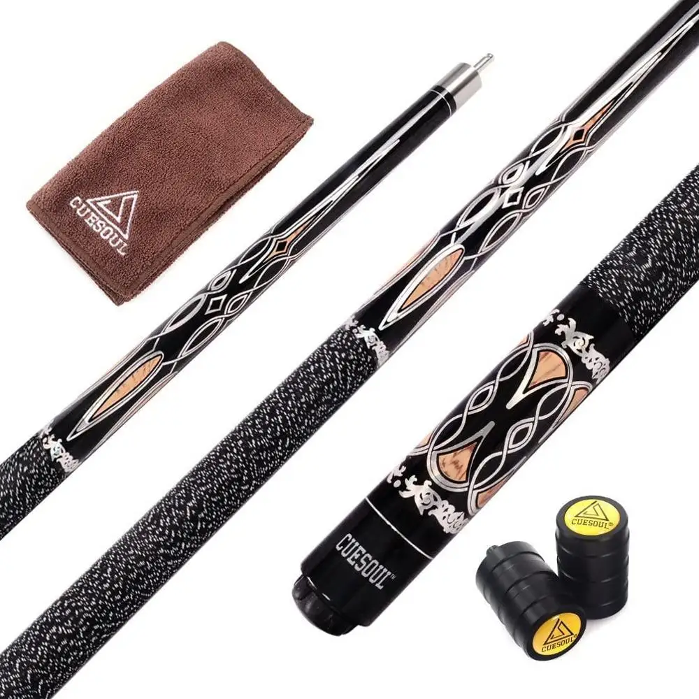 CUESOUL 58 inch Canadian Maple Wood 1/2 Jointed Black Pool Cue Stick Billiard Cue Cue With Quick Release Joint, 13mm Cue
