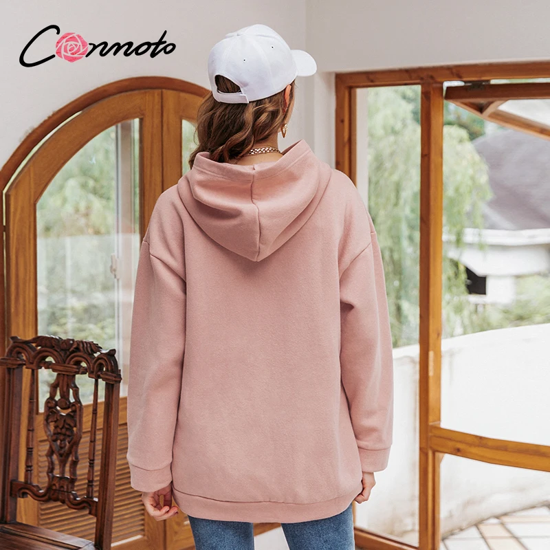 

Conmoto Casual solid pink women sweatshirts Long sleeve autumn winter female hoodies tops Fashion loose ladies pullover tops