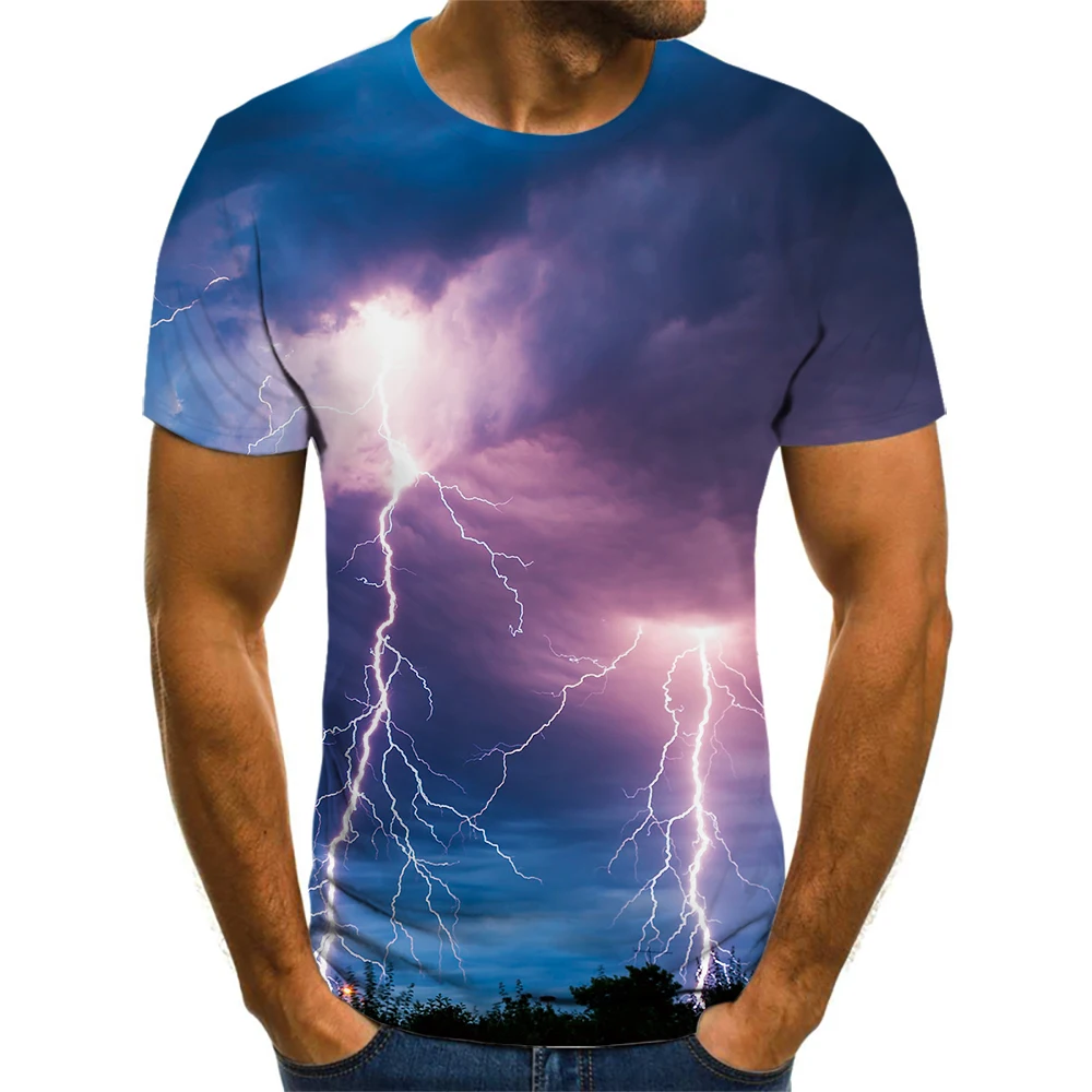 Мужская Пляжная футболка черная с 3D-принтом в виде молний пейзажным принтом для