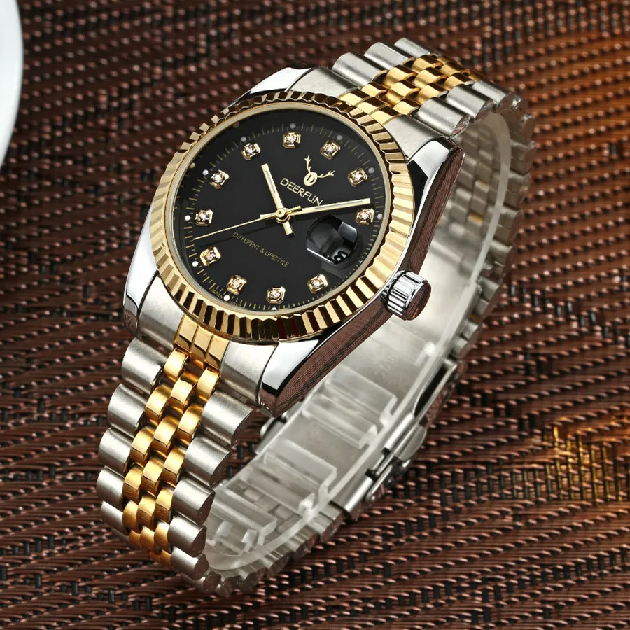 Роскошные золотые мужские часы с сапфировым стеклом браслет из нержавеющей