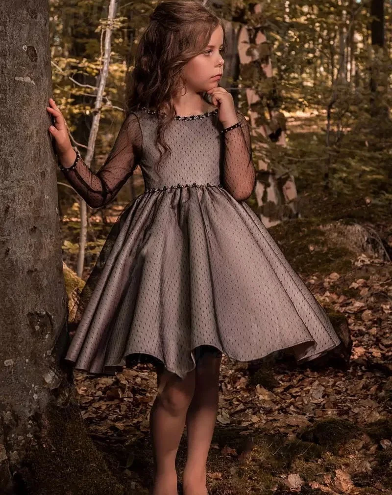 Черное вечернее платье из тюля с цветами для девочек детское первого причастия