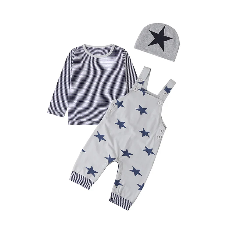 

3 шт., полосатые топы с длинным рукавом и шапка на подтяжках