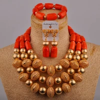 fashion wedding jewelry african wedding jewelry orange coral bead necklace set nigeria bride wedding dress accessories au 263