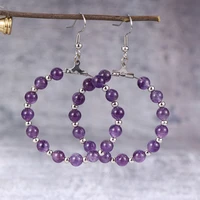 2020 new fashion women natural stone beads earring hoops 4cm big circle earring purple pink crystal korean hook earring jewelry
