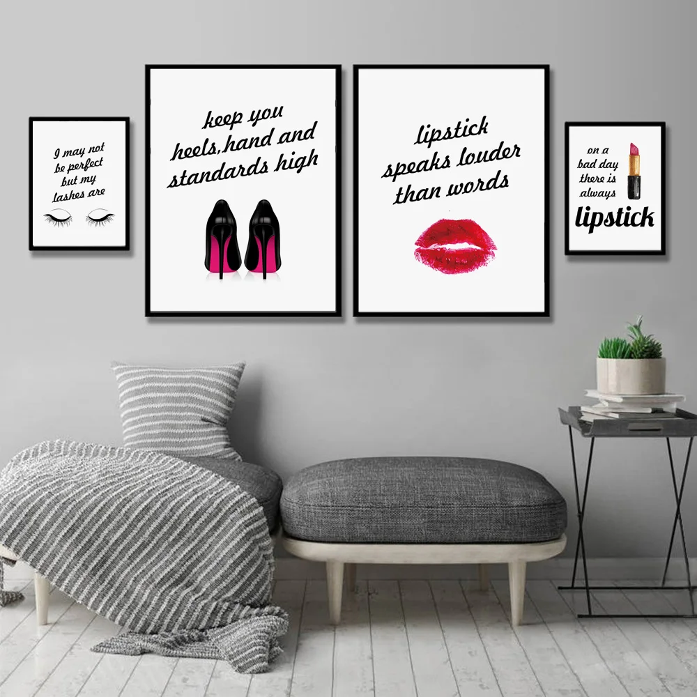 Модная вдохновляющая Цитата Художественная печать макияж красные губы помада