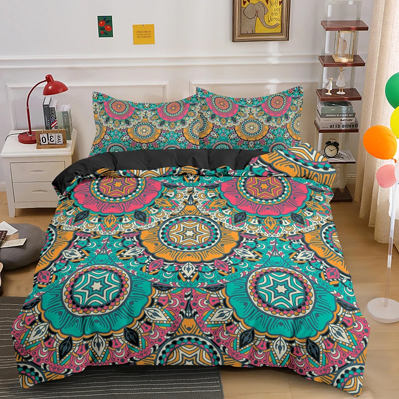 

New Bohemia Mandala Comforter Duvet Cover Set With Pillowcase Boho Single Double King Queen Size Psychedelic Bedding Sets
