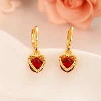 2021 fashion jewelry red zircon lovely heart hoop earrings for women gold color earrings dubai african arab jewelry gifts