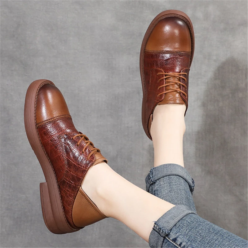 

Women Genuine Leather Retro Casual Single Shoes Soft Spring For Women's Handmade Comfortable Platform Women sneakers