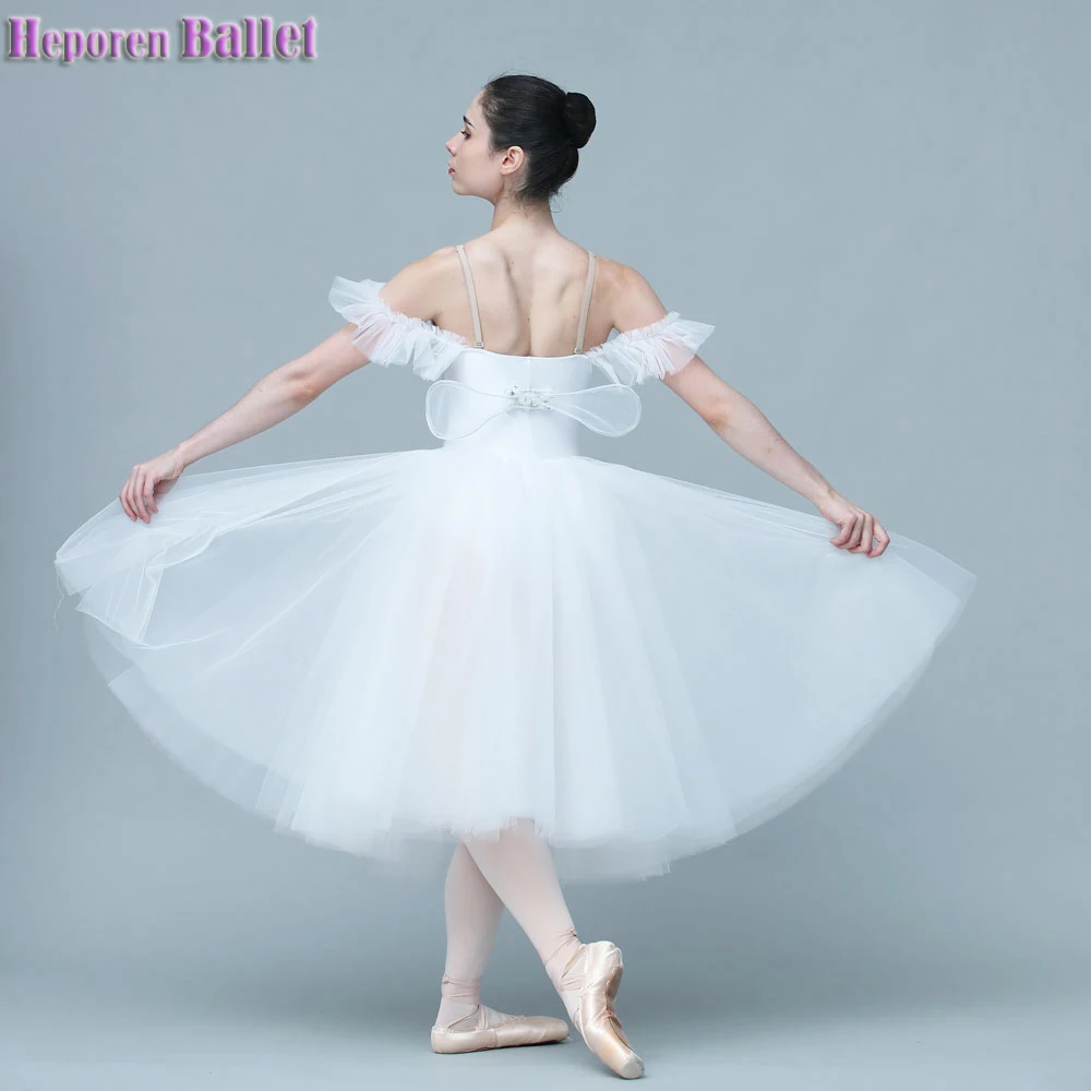 

Professional Female Adult Or Kid White Ballet Costume With Wings Dance Long Skirt Canopy Dress For Stage Repertoire Performance