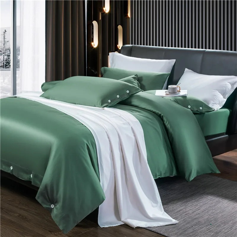 5 star hotel Solid color Bedding set Queen King size Cotton Bed sheet spread with Buttons Satin Duvet cover pure | Дом и сад