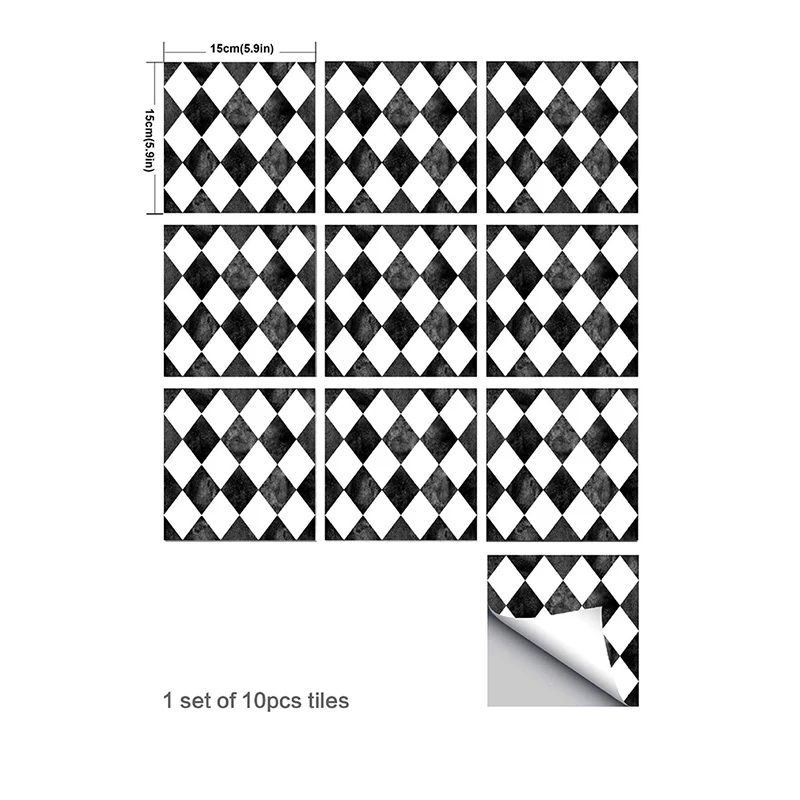 

10Pcs/Set Square Tile Stickers Self-adhesive Waterproof Oilproof DIY Backsplash Kitchen Bathroom Floor Furniture Wall Stickers L