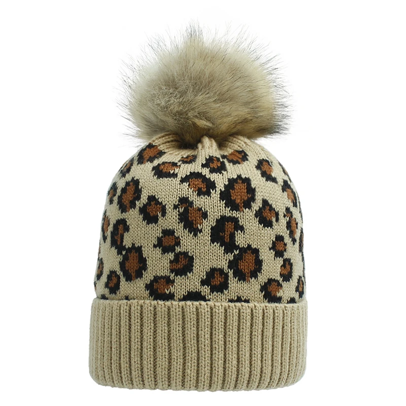 

New Fashion 1 pc Leopard print Knitted Women Girls Warm Cap Headwear Beanies Elegant Thick Women Outdoor Hat Hair Accessories