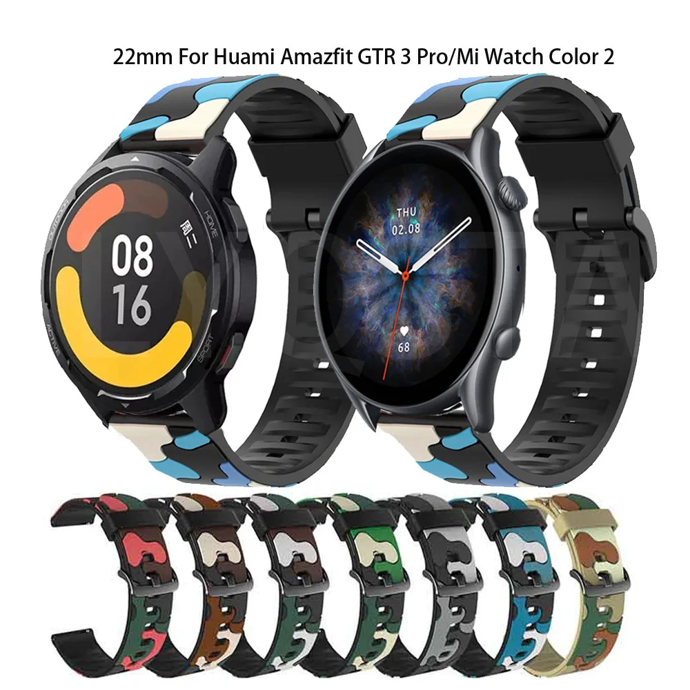 

Ремешок силиконовый для часов Huami Amazfit GTR 2 2e/GTR 3 Pro/47 мм/Mi Watch Color 2, браслет с принтом, аксессуары, 20 22 мм