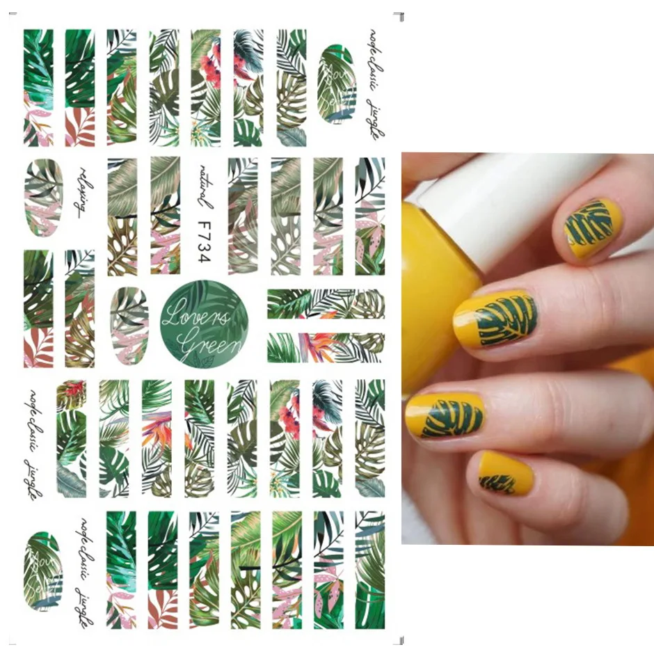 

Colorful Flowers Green Leaves Nature Style Nail Stickers Theme 3D Back Glue Water Transfer Decals Decorative Nail Accessories