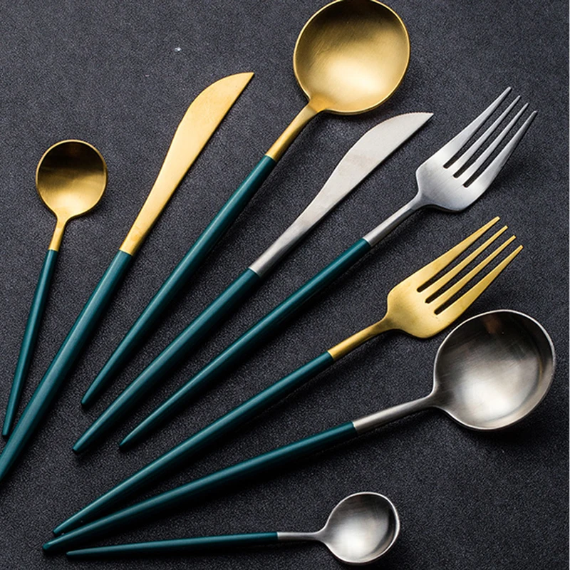 MUZITY 304 вилка и ложка из нержавеющей стали темно-зеленые золотые винтажные