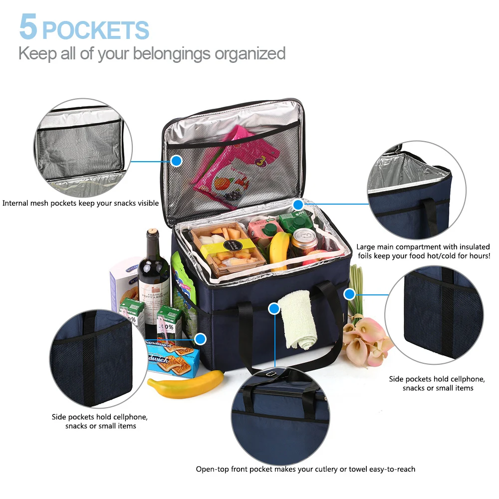 

10L/18L/28L/37L Outdoor Insulated Cooler Bag Lunch Box Big capacity Thermal Picnic Tote Food Storage Bag Camping Equipment
