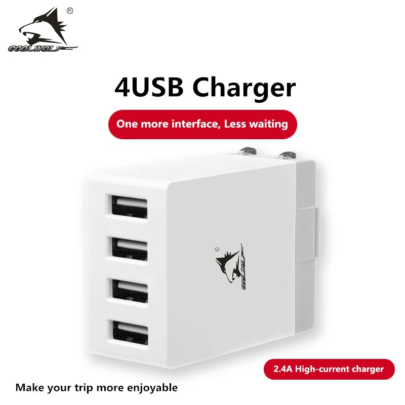 

COOLWOLF 4USB chargers 2.4A fast charging head multiple charging head cable plugs Apple iPhone12 Huawei mobile iPad tablet