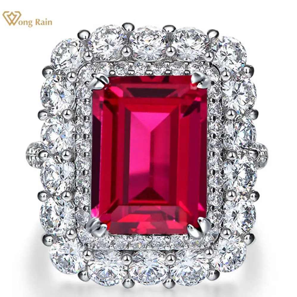 

Wong Rain 925 пробы, серебро 10*14 мм, изумруд, рубин, создан, Moissanite, драгоценный камень, вечернее кольцо для женщин, ювелирные изделия, подарок