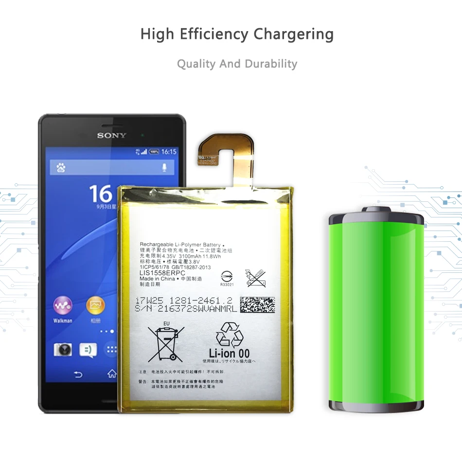 

Replacement Battery For Sony Xperia Z3 L55 L55T L55U Verizon Z3v Battery 3100mAh LIS1558ERPC with Track Code