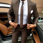 Элегантный Коричневый мужской костюм из двух предметов, пиджак и брюки, деловой пиджак, костюм для жениха, мужской костюм