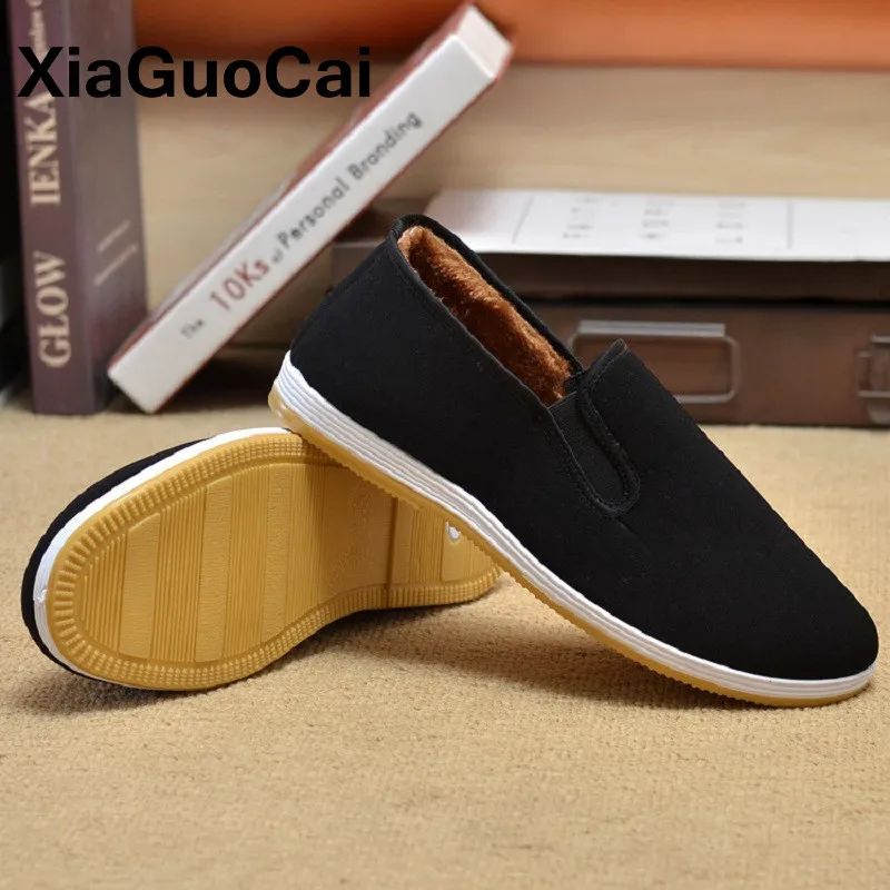 Men Canvas Shoes Winter Warm Casual Man With Fur Plush Cotton Flats Soft Sole Slip-On Male Loafers Driving Footwear Cheap | Обувь