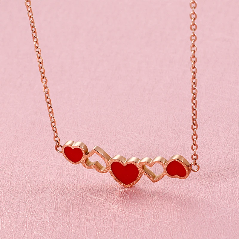 

Fashion Stainless Steel Red Heart Pendant Necklace Women's Wedding Sweet Jewelry Gift