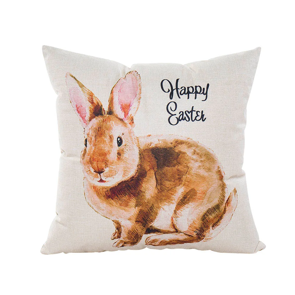 

Happy Easter Bunny Pillow Cover Linen Sofa Cushion Cover Home Decor Pillow Case Home Decoration Housse