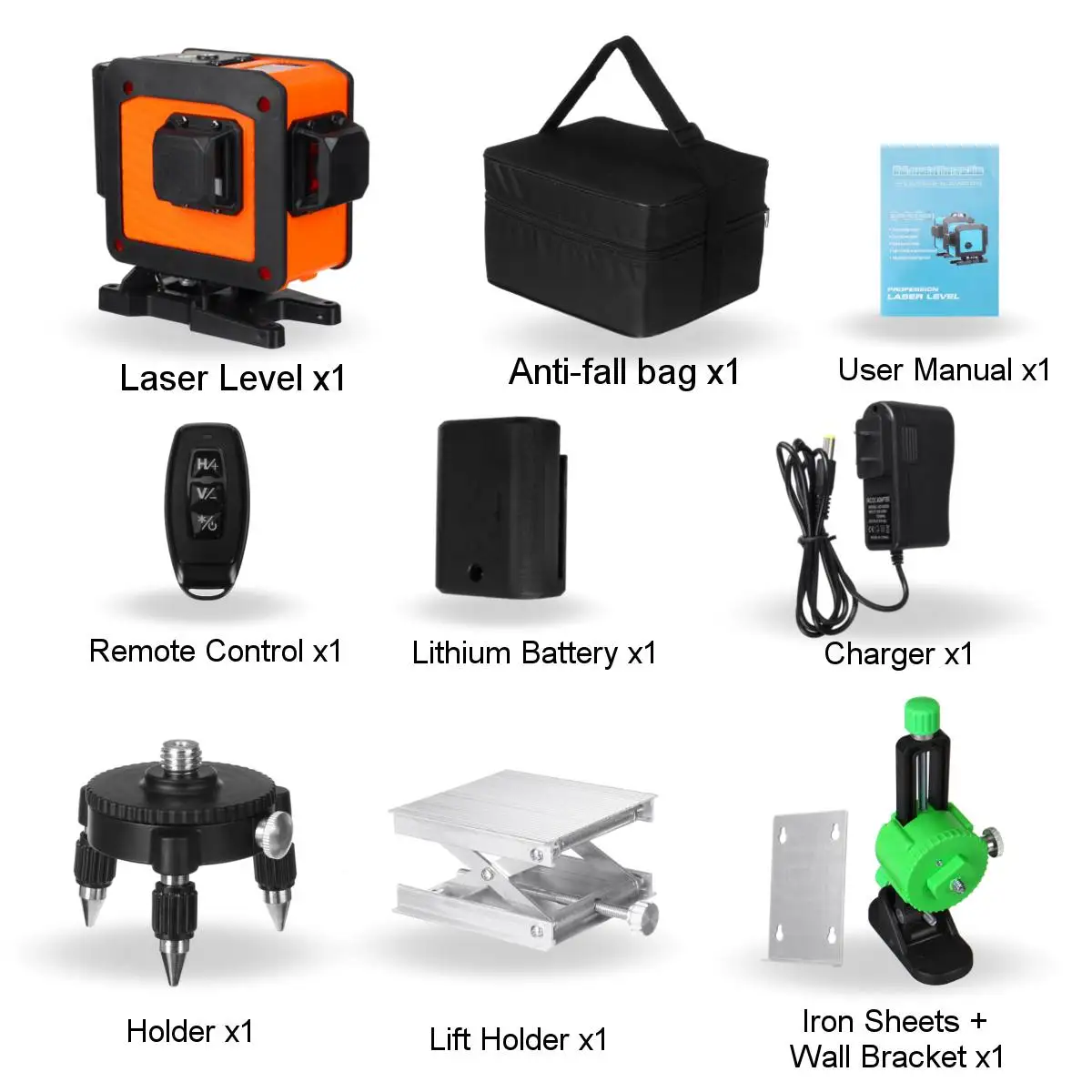 

ZEAST Laser Level 12 Line Green Light 3D Remote Control Measure W/Wall Attachment Frame Self-Leveling System Green Beam Laser