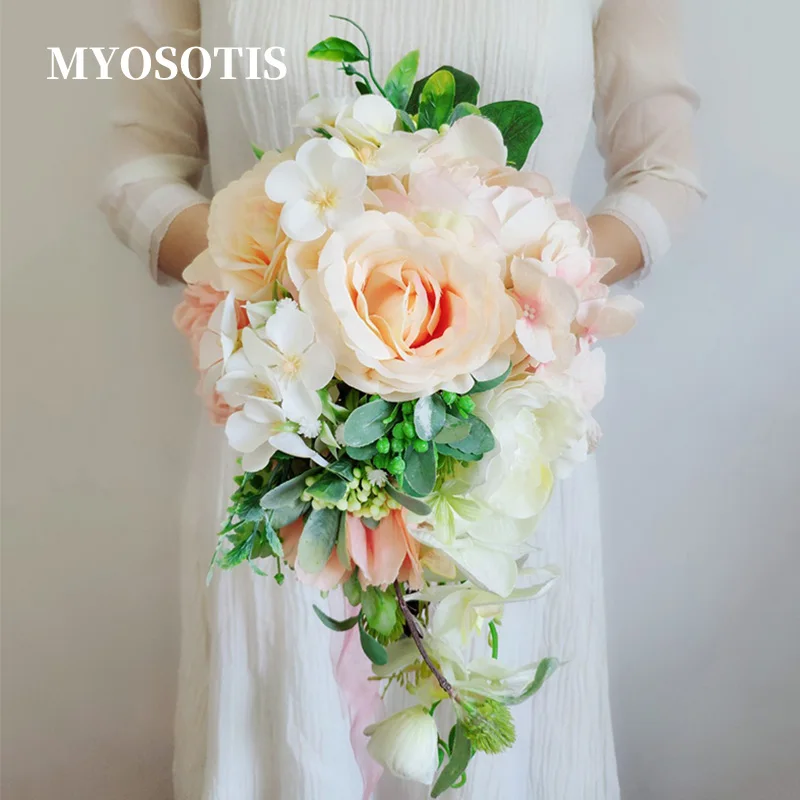 

Waterfall Mix Color Wedding Bridal Bouquet Artificial Kunstbloemen Drop Shape Brides Flower Bouquete