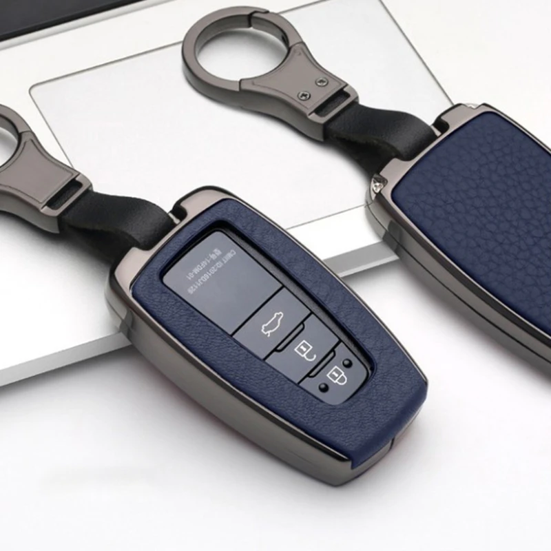 

Car Key Case Cover Aluminum Alloy Leather Key Fob Holder Protector Keychain Bag L9CE
