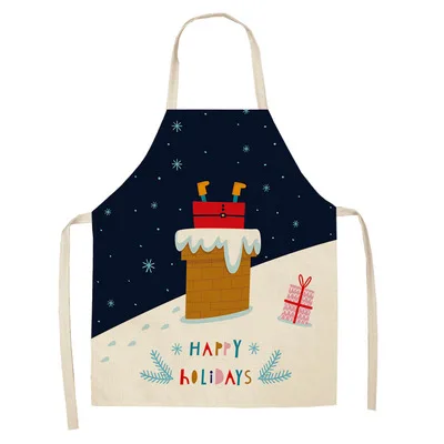 

High Quality Christmas Apron Fabric linen printed bodice overalls apron Home Cooking Baking Bibs Cleaning Tools