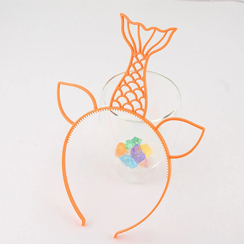 Mermaid Orange 12 шт./лот, блестящая повязка на волосы с единорогом, ободок, повязка на голову для женщин и девочек, кошачьи ушки, Русалочка, пластиковая повязка для волос, аксессуары для волос, горячая распродажа - Цвет: Mermaid Orange