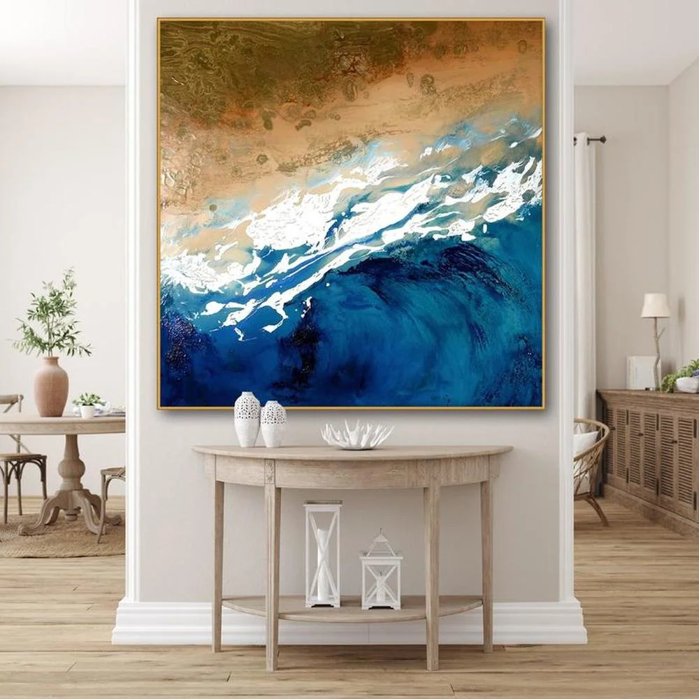 

Abstract Painting, Original Textured Canvas Painting, Modern Gold Blue Oversize Canvas, Contemporary Oil Acrylic Painting