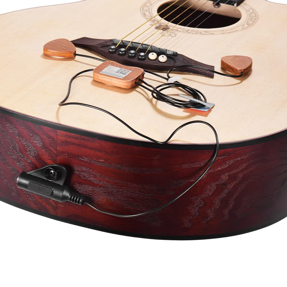 

AD-80 Self-adhesive Wooden Guitar Pickup Transducer 3 Pickups with 6.35mm Output Jack for Bass Guitar