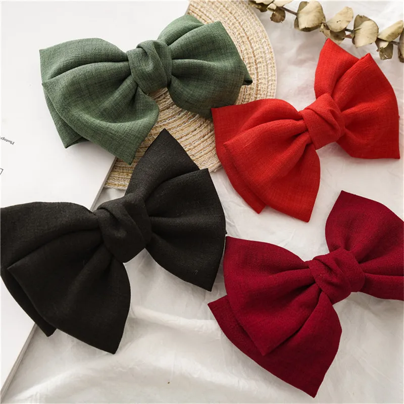 1PC Girls Solid Color Knotted French Barrettes Hair Bows Cloth Clips Women Spring Handmade Hairpins Accessories |