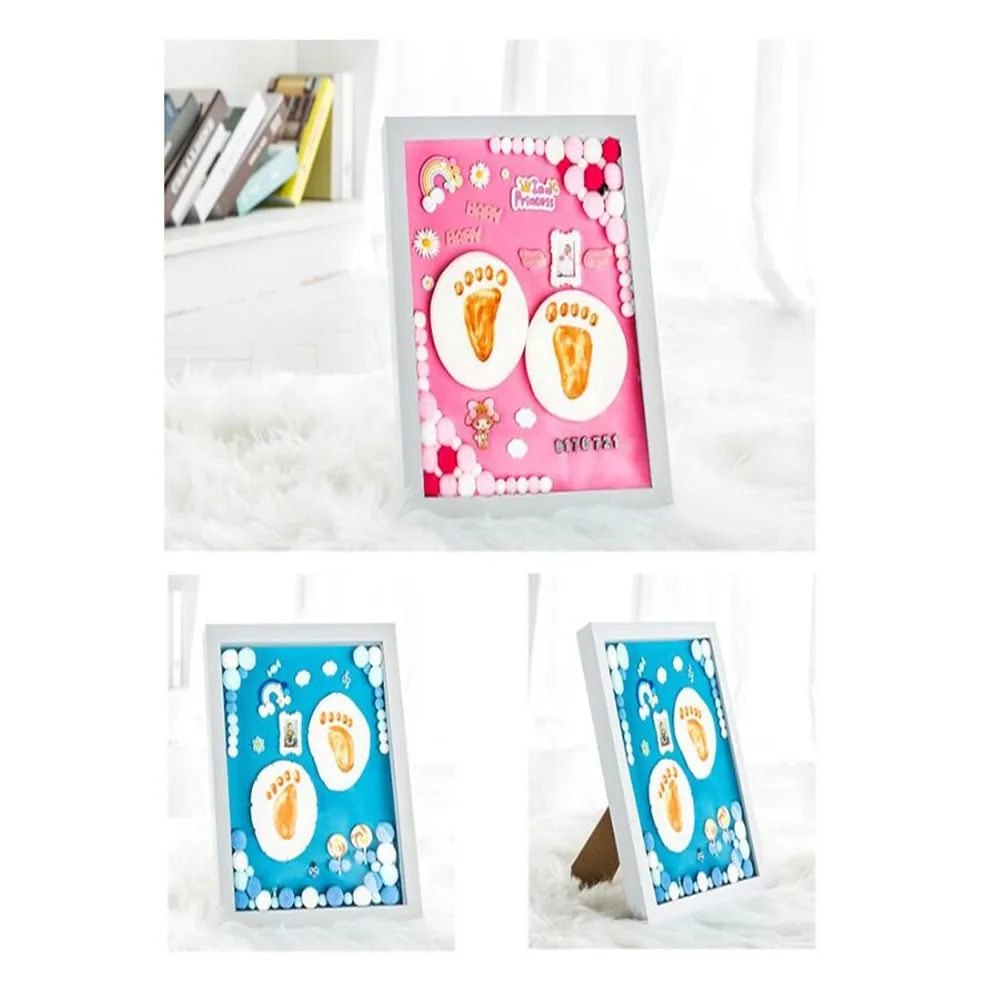 

3D Newborn Baby DIY Set Handmade Handprint Footprint Kit Soft Clay Photo Frame Baby Souvenirs Hand Foot Mold Hundred Days Gift