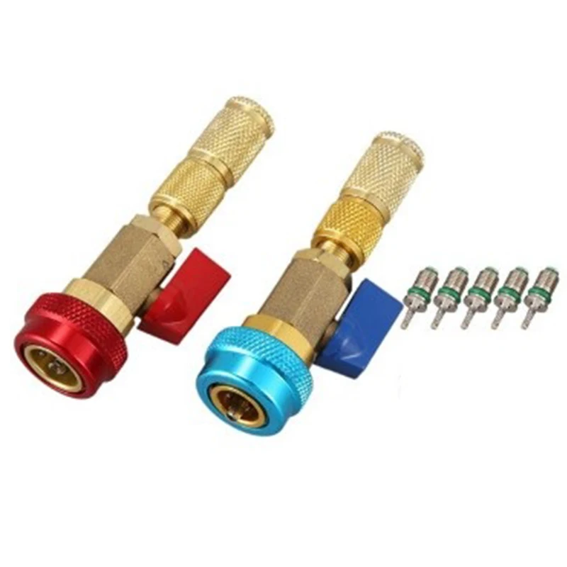 

R134A Car Air Condition Valve Core Quick Remover Repair Tool Installer with 5 PCS Air Condition Valve Cores